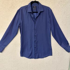 Hugo Boss Shirt Mens Size 16/41 Blue Slim Fit Made in Italy Button Up‎